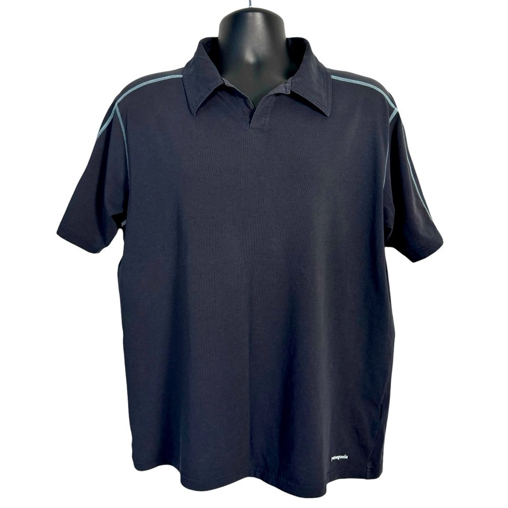 EUC Patagonia 100% Organic Cotton polo golf shirt, navy blue, size Large